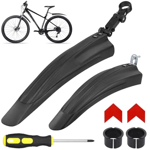 Image of Hejo Bike Mudguards Set, Universal Mudguards for 24-29 inch Bikes, Adjustable Bicycle Front and Rear Mud Guard with 2 Red Arrow Reflective Stickers for most of Popular Bicycles Black