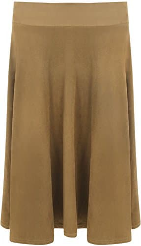 Image of WearAll Women's Long Suede Look Knee Length Stretch Flared Ladies Skirt - Camel - 16