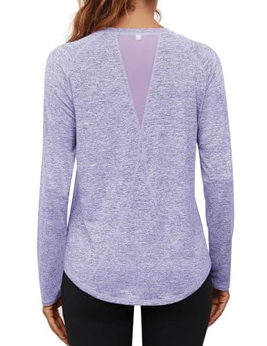 Image of Gyabnw Long Sleeve Yoga Tops for Women UK Gym Running Tshirt Workout Sport Activewear Pilates Hiking Exercise Purple