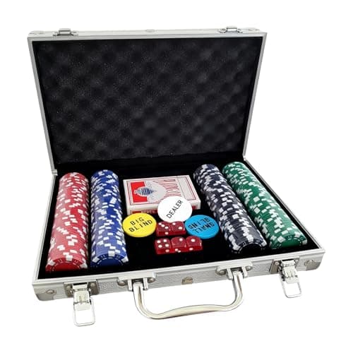 Image of 200 PCS Poker Chip Set – Texas Hold’em Poker Chips | Pokers Chips in Silver Aluminium Case | Professional Game Set for Adults | Travel-Friendly Gift for Family Game Night & Parties
