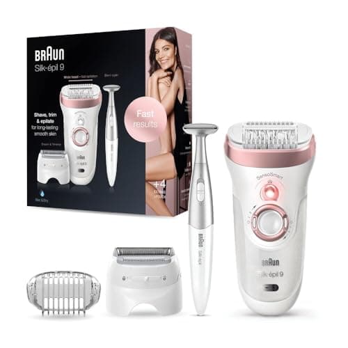 Image of Braun Silk-pil 9 Epilator for Long-Lasting Hair Removal with Electric Shaver & Trimmer & Bikini Trimmer, 100% Waterproof, UK 2 Pin Plug, 9-890, White