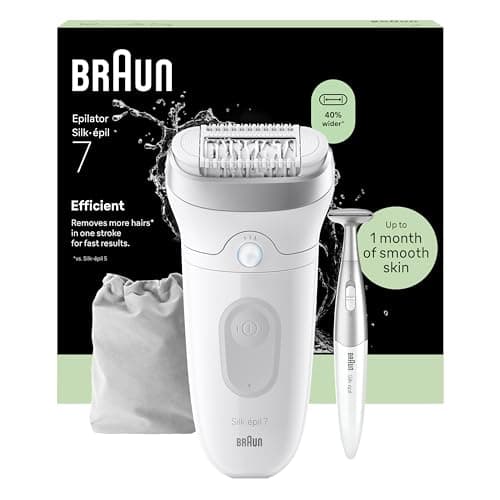 Image of Braun Silk·épil 7 Epilator for Women, 7-210, White/Flamingo - Wide Head for Easy Hair Removal, Wet & Dry Use, Bikini Trimmer for Women, Lasting Smooth Skin