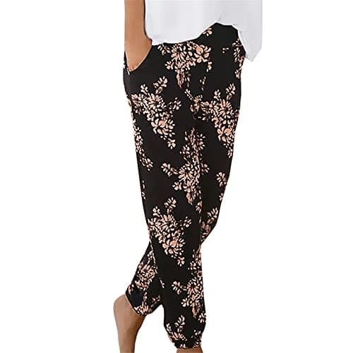 Image of Womens Joggers Sweatpants Ladies Sweatpants Jogging Bottoms Baggy Sports Trousers Tapered Leg Sweat Pants Summer Wear Beach Trousers Floral Printed Joggers for Women Loungepants Sports (Orange, L)