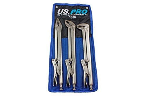 Image of US PRO Tools 3 Piece 15" Flat & Curved Jaw Long Reach Locking Mole Grip Pliers 1838