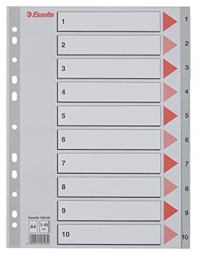 Image of Esselte 100105 A4 1-10 Index, Heavy Duty Plastic, Grey