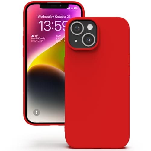 Image of YATWIN Silicone Case for iPhone 14, Soft-Touch, Shockproof, DustProof, Antiskid Full Body Armour Phone Cover for Apple iPhone 14 - Red