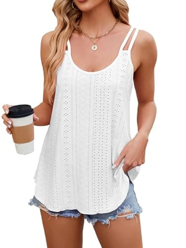 Image of iChunhua Pluse Size Scoop Neck Cami Top Floaty Strappy Vest Tops Women UK Summer Sleeveless Shirts White 2XL