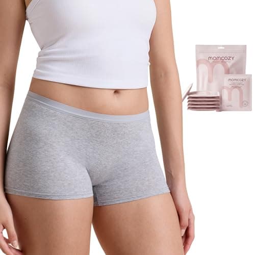 Image of momcozy 7 Pcs 100% Cotton Postpartum Disposable Knickers for Women, Breathable Mid-High Waist Underwear with Wide Gusset, C-Section Recovery Essentials Gray XL