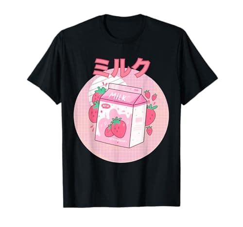 Image of Pink Strawberry Milk Japanese Retro Kawaii Art Aesthetic 90s T-Shirt