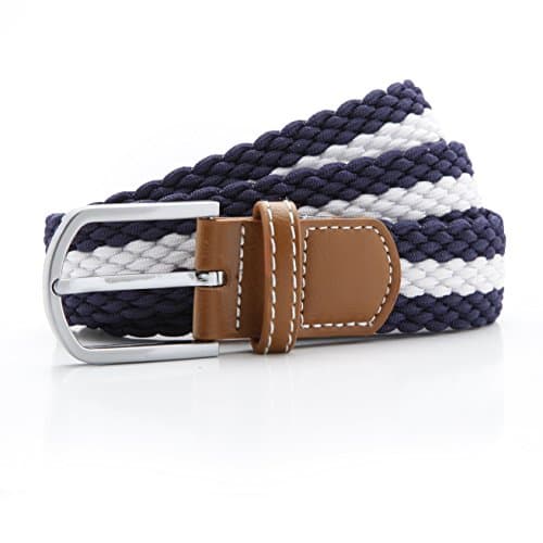 Image of A & Fox Braided Elasticated Stretch Adjustable Fit Two Colour Stripe Trouser Belt (Navy/White)
