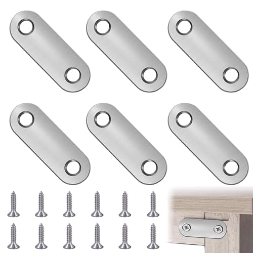 Image of 6 Pcs Flat Fixing Brackets, Flat Straight Brace Brackets, Flat Plate Bracket, Stainless Steel Straight Bracket, Connecting Plates, Flat Support Corner Repair Connector, with 12 Screws