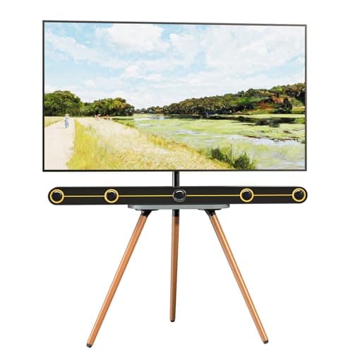 Image of PUTORSEN Easel TV Tripod Stand for 43 to 65 Inch LED LCD Screens, Height Adjustment TV Floor Stand with Wooden Tray and Solid Wood Base, Swivel, Max VESA 400x400mm, Max Load 77lbs Black