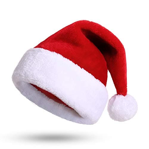 Image of KONVINIT Santa Hat Christmas Hat Adult Deluxe Plush for Christmas Costume Christmas Ornaments,Red