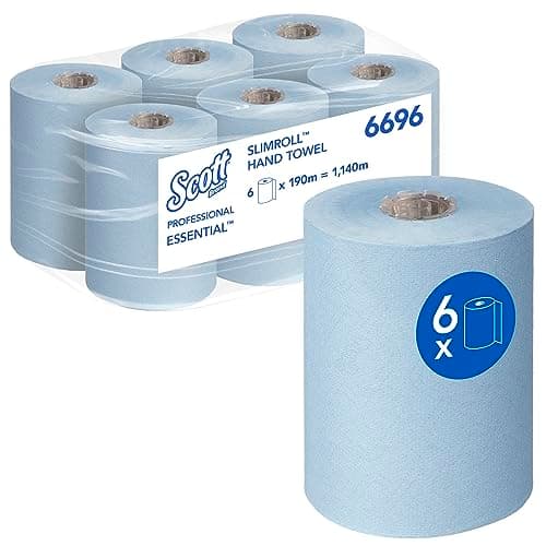 Image of Scott Essential SlimrollTM Rolled Hand Towels – 1-Ply, Blue, Strong & Absorbent Paper Towels – 6 Rolls x 190m (Total 1,140m), Model Nr. 6696
