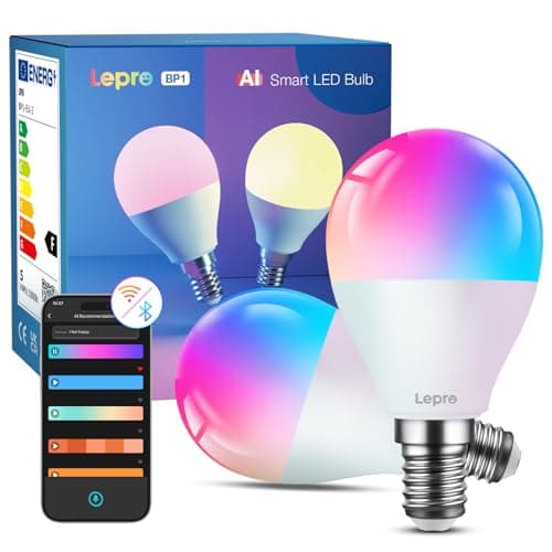 Image of Lepro BP1 AI Smart Bulb E14 RGBWW, Works with Alexa & Google Assistant, Music Sync, Colour Changing, 4.9W = 40W, 470lm Dimmable, App Voice Control, Personalized AI Lighting Designer, Pack of 2