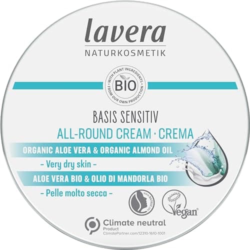 Image of lavera basis sensitiv All-Round Cream - Natural Cosmetics - vegan - Organic Aloe Vera & Organic Almond Oil - certified - 150ml, white