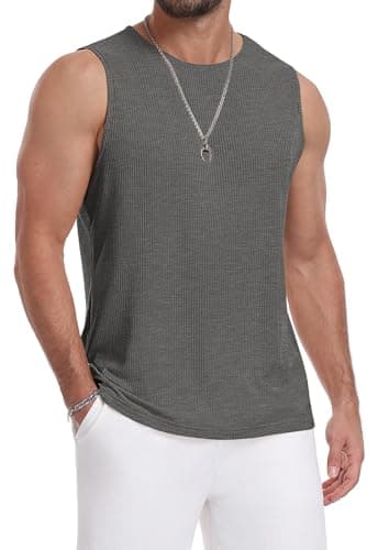 Image of MLANM Men's Tank Top Sleeveless T-Shirt Breathable Lightweight Muscle Shirts Slimming Bodybuilding Vest Gym Fitness Tops Ribbed Vests Tight Undershirt Beach Hip-Hop Street Tee, Dark Grey XXL