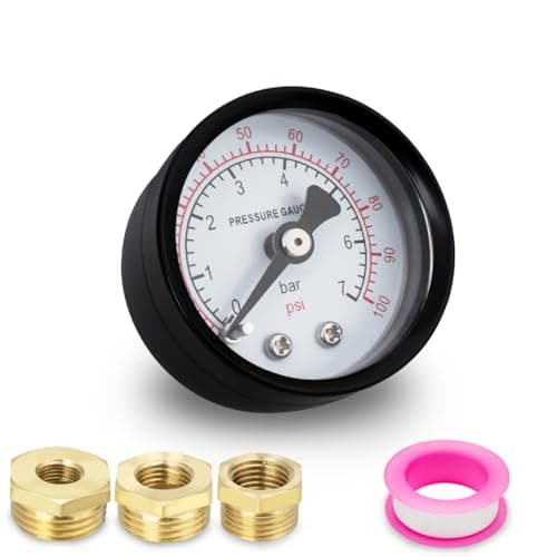 Image of Innfeeltech 1 Pcs 40mm Well Pump Pressure Gauge BSP 1/8" 0-7 Bar 0~100 Psi with 3 Pieces Bushing 1/8" to 1/4", 1/8" to 3/8" and 1/8" to 1/2" One Teflon Tape, Axial