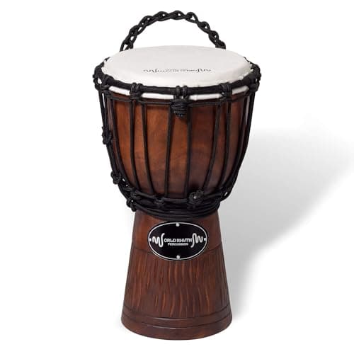 Image of World Rhythm Djembe Drum 30cm (12”) with 7” Synthetic Head – Rope-Tuned Hand-Carved African-Style Drum for Performers, Drum Circles, Schools, Group Workshops