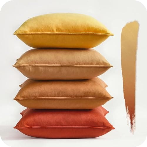 Image of Topfinel Yellow Cushion Covers 45cm x 45cm Summer Sofa Colorful Cushions Soft Pillow Case 18x18 Velvet Decorative Cushions Pillow Cover for Livingroom Bedroom Invisible Zipper,Set of 4
