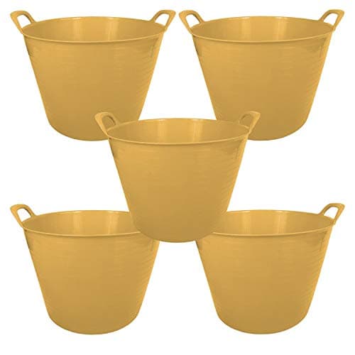 Image of 42L 42 Litre Large Eco-Friendly Recycled Flexi Tub - Yellow - Multi Purpose Robust Flexible Storage Container Bucket, Set of 5.