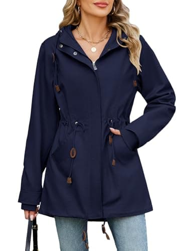 Image of Tuopuda Womens Jacket Hooded Military Jacket Ladies Utility Jacket Lightweight Parka with Pockets for Spring Summer Autumn Outdoor Coat(Navy,XL)