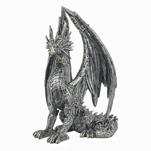 Image of OUTOUR Steampunk Sitting Dragon Statue Medieval Gear Dragon Resin Sculpture Black Fantasy Decor Desk Shelf Display Collector Dragon Figurine