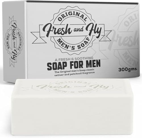 Image of Fresh and Fly Men's Soap Bar for Face, Body, Hair 300g - 4X Bigger 4X Longer - Handmade, Natural Soap Bar - Organic, Moisturizing, and Cleansing Formula for Dry Skin (Vetiver and Eucalyptus)