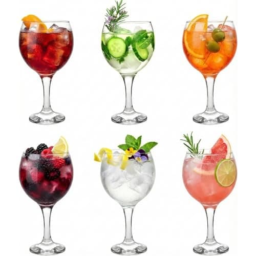Image of Drinkstuff Gin Balloon Glasses Set of 6, 645ml Large Copa Glasses for Gin & Tonic & Cocktails, Long Stem, Dishwasher Safe