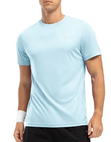 Image of Rdruko Mens Short Sleeve Running Tops Quick Dry Sport Gym Swim T Shirt Summer UPF 50+ UV Sun Protection Rash Guards Shirts Sky Blue M