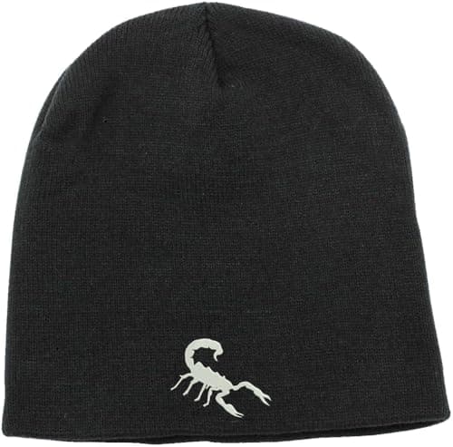 Image of Scorpio Symbol Logo Embroidered No Fold Beanie Hat Winter Cap Black