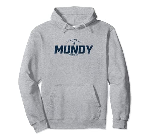 Image of Mundy Michigan MI Vintage Athletic Navy Sports Logo Pullover Hoodie