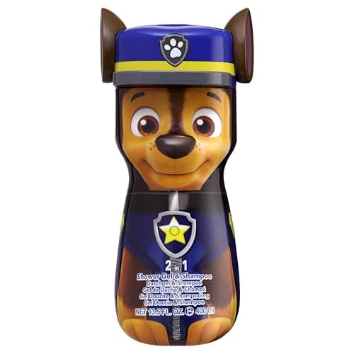 Image of Paw Patrol Chase 2-in-1 Vegan Shower Gel & Shampoo for Kids & Adults – 90% Natural Ingredients, Hydrating & Gentle Formula, Dermatologically Tested, Pleasant Scent, Fun 3D Bottle, Ages 3+, 400ml