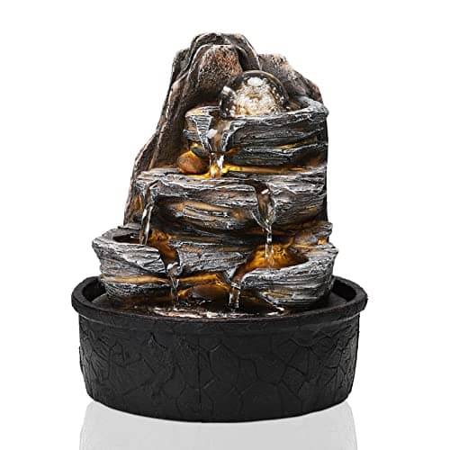 Image of BTGGG Indoor Fountains with Rolling Ball LED Light Indoor Water Features 20.5 * 20.5 * 25CM Desktop Waterfall Fountain for Relaxation, 3 Pin UK Plug Included