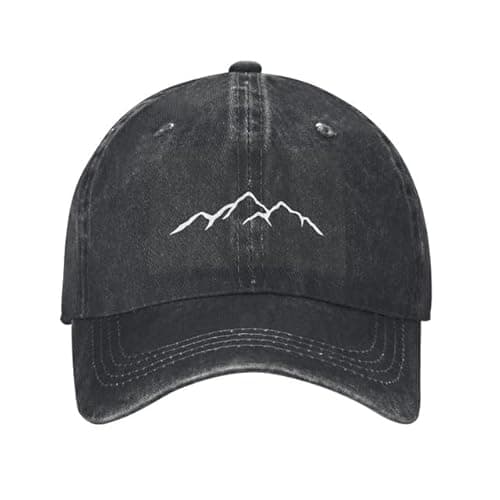 Image of Mountains Mens Baseball Cap Embroidered Cotton Trucker Hat Adjustable Dad Hats for Men Women Unisex Style Headwear Black