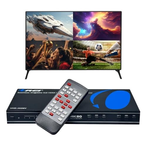Image of OREI 4K Multi HDMI Viewer Quad 4 in 2 Out, Matrix Switcher 4 Ports Seamless IR Remote Support 4K @ 60Hz 1080P for PS4/PC/DVD/Security Camera, HDMI Switch Optical Audio L/R Output - UHD-402MV