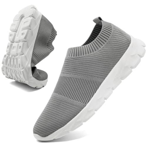 Image of Trainers Mens Slip on Trainers Lightweight Walking Running Gym Sneaker Athletic Fitness Trainers Sports Jogging Tennis Shoes Mens Grey Size 13