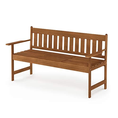 Image of Furinno TIOMAN Outdoor Bench, Occasional Garden Bench with Back, for Patio, Garden, Porch, 22 x 59 x 56, Natural