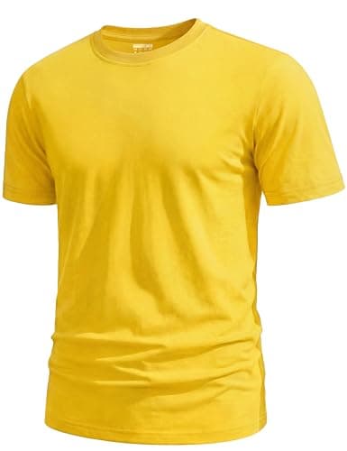 Image of TACVASEN Mens Plain T Shirts Crew Neck Short Sleeve Yellow T Shirt Basic Lightweight Soft Cotton Tops for Men UK Yellow 3XL