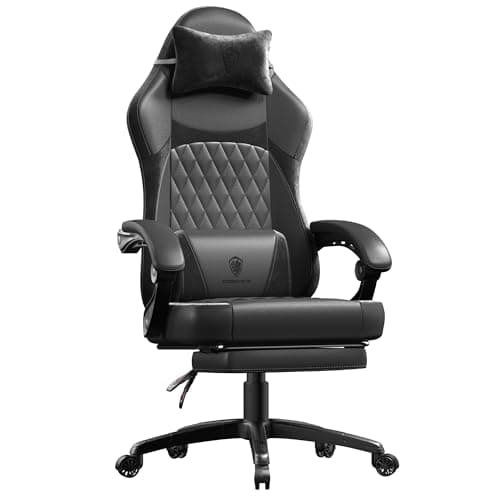 Image of Dowinx Gaming Chair for Adults, Ergonomic Gaming Chairs with Footrest & Linkage Armrests,Game Chair mit Massagefunktion, Breathable Soft Leather Gamer Chair,Adjustable 90°–145°Recline,Black