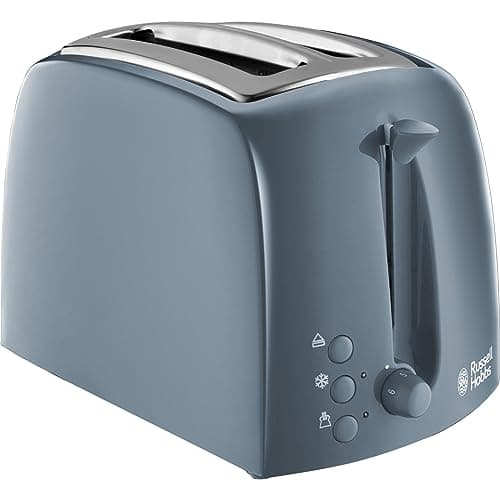 Image of Russell Hobbs Textures 2 Slice Toaster (Extra Wide Slots, 6 Browning levels, Frozen, cancel & reheat function with indicator lights, Removable crumb tray, 850W, Grey matt & high gloss finish) 21644