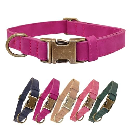 Image of THAIN Soft Leather Dog Collar, Heavy Duty Metal Buckle Padded Dog Collar Quick Release, Adjustable Pet Collar for Small Medium Large Dogs Breeds (Hot Pink, M)