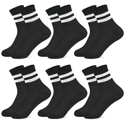 Image of srclo Boys Girls Socks 6 Pairs Sports Crew Socks Kids Black White Grey Cotton School Athletic Socks 5-12 Years