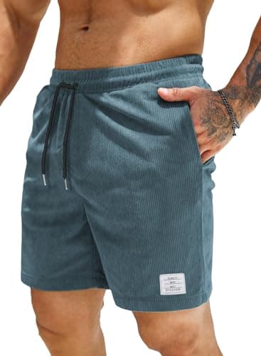 Image of Elegancity Mens Corduroy Shorts Casual Summer Beach Shorts Regular Fit Drawstring Elastic Waist Short Pants with Pockets (Green, L)