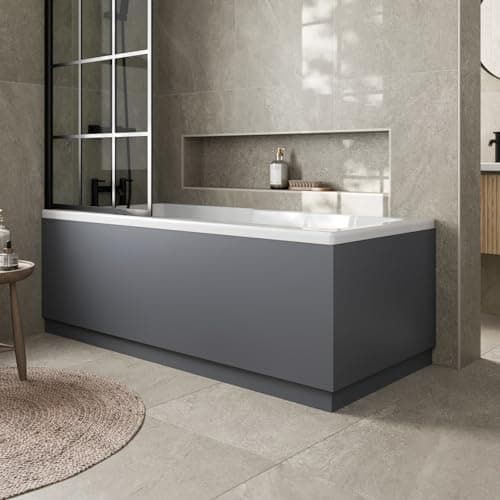 Image of Baystone Modern 1700mm Front Side Panel & 700mm End MDF Bath Panel 18mm Wooden Panels for Bathroom Baths Soaking Tubs, Adjustable Plinth, Easy to Cut, Grey Gloss