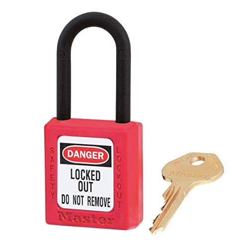 Image of Master Lock Red Dielectric Zenex™ thermoplastic Safety Padlock, 38mm Wide with 38mm Tall Nylon Shackle, keyed Different