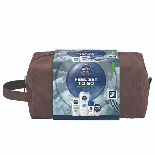 Image of NIVEA MEN Feel Set To Go Gift Set (5 Products) – Men's Grooming Gift – Includes Shower Gel, Face Wash, Anti-Perspirant, and Moisturiser - with Practical Wash Bag