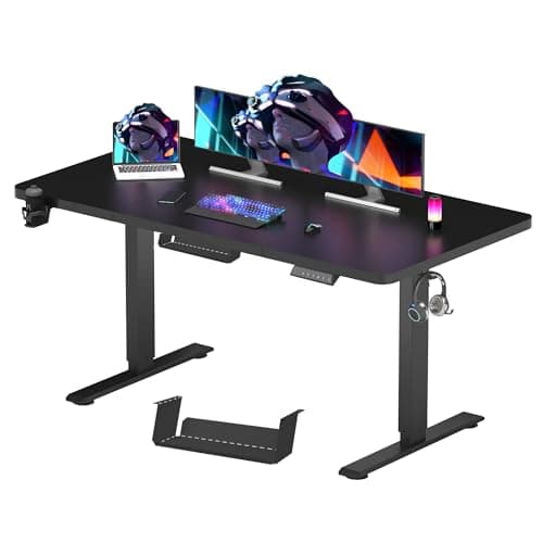 Image of FLEXISPOT 140 x 60 cm Electric Standing Desk, Sit Stand Table Height Adjustable Desk with Backpack Hook and Memory Smart Pannel, Home Office Desk Black