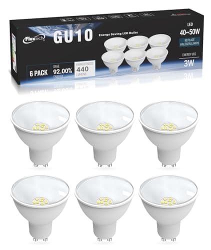 Image of FluxTech GU10 LED Bulbs Cool White 6000K, Energy Class C, 3W 410lm LED Light Bulb, 40W 50W Equivalent, 110° Wide Angle Beam Non-Dimmable, 6 Pack