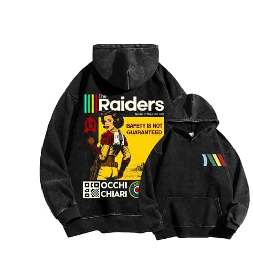 Image of RYSXJLX ARC Raiders Safety is Notguaranteed Inkjet Printed Vintage Wash Hoodie - Unisex Cotton Pullover Sweatshirt, Casual Streetwear Battle Game Fan Gift (3XL,black)